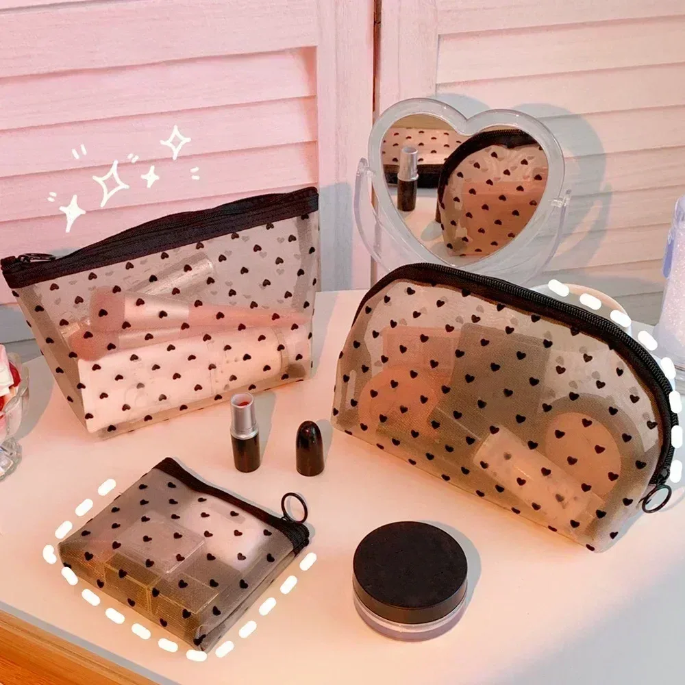 sac à cosmétiques de voyage pour femmes, 1 pièce, étui de maquillage en maille transparente, pochette de rangement, pochette de rangement décontractée à fermeture éclair, sacs de lavage de toilette
