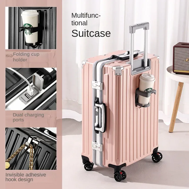 valise à roulettes 20 26 30 pouces avec cadre en aluminium, roues silencieuses, unisexe, grande capacité, valise à roulettes avec serrure à code