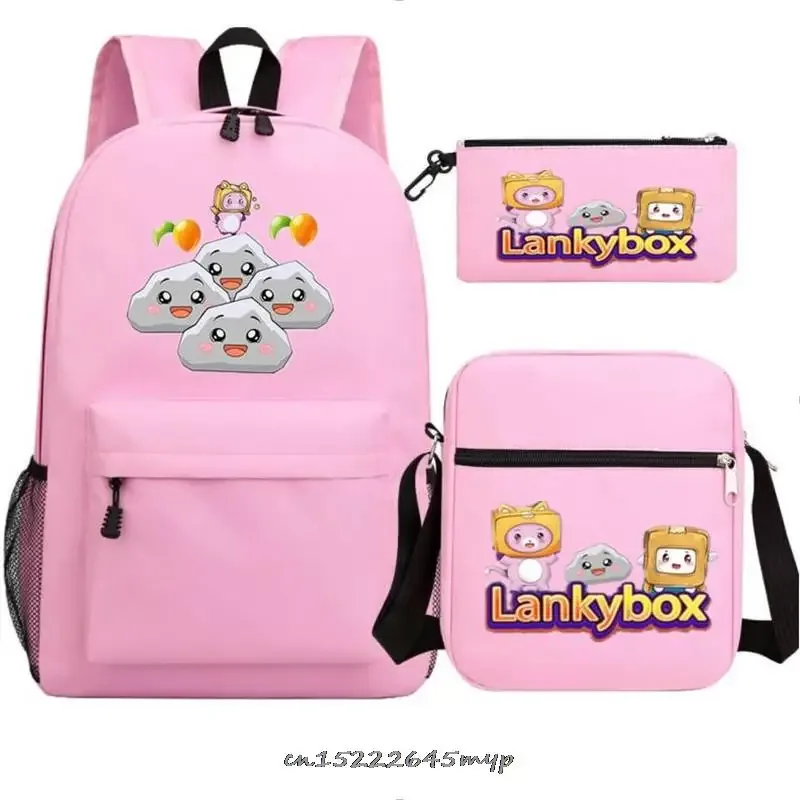 ensemble de sac à dos anime lankybox pour enfants, sacs d'école pour garçons et filles, sac à dos de voyage pour hommes et femmes, sac à dos pour adolescents, cadeau mochila, 3 pièces