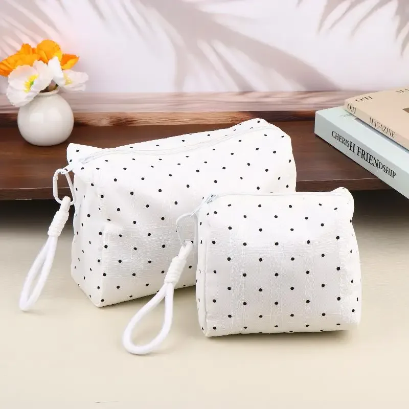 ins – sac à cosmétiques simple à pois, trousse de maquillage portable, pochette de rangement de voyage, trousse de toilette de grande capacité à fermeture éclair, cadeaux pour filles