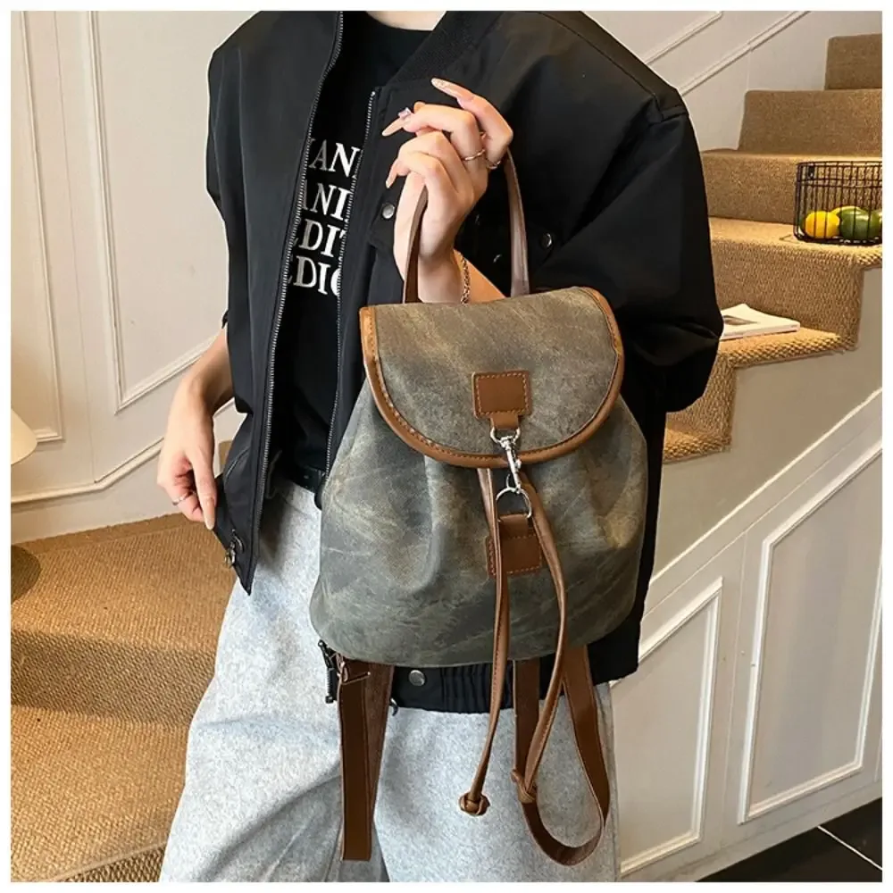 Sac à dos décontracté en cuir PU pour femme, design souple et polyvalent, sac à dos rétro américain en cuir PU pour femme