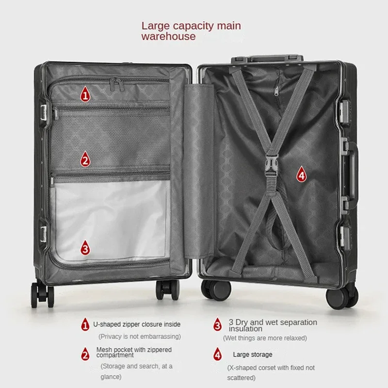 valise de voyage ko-ku nouvelle version avec ouverture frontale, compartiment pour ordinateur portable, cadre en aluminium 20-28, et porte-gobelet