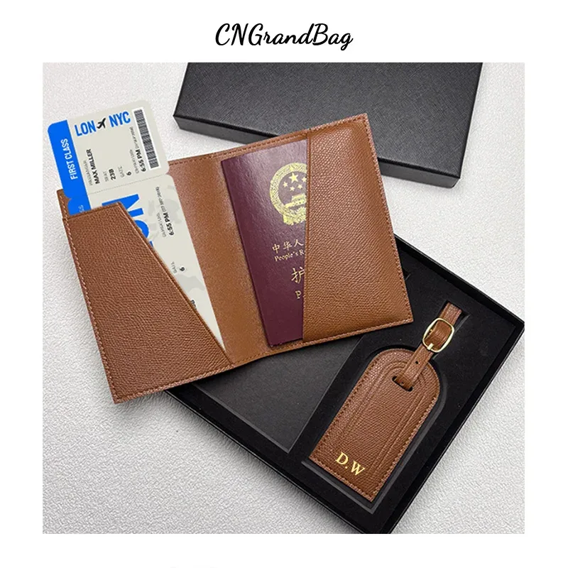 porte-billets personnalisé gratuit, simple et polyvalent, motif palmier, en cuir, multifonctionnel, avec étiquette de bagage et coffret cadeau
