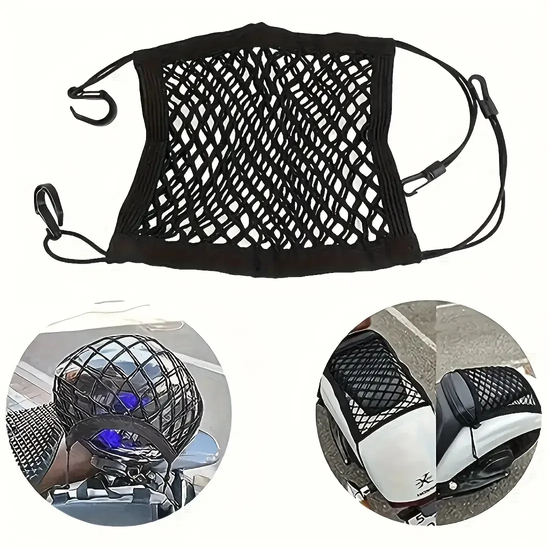 Lot de 2 sangles de fixation pour voyage et cyclisme, filet de fixation, corde élastique pour moto et vélo, sangle de filet pour casque, sangle élastique, organisateur de bagages en maille noire, rangement sécurisé