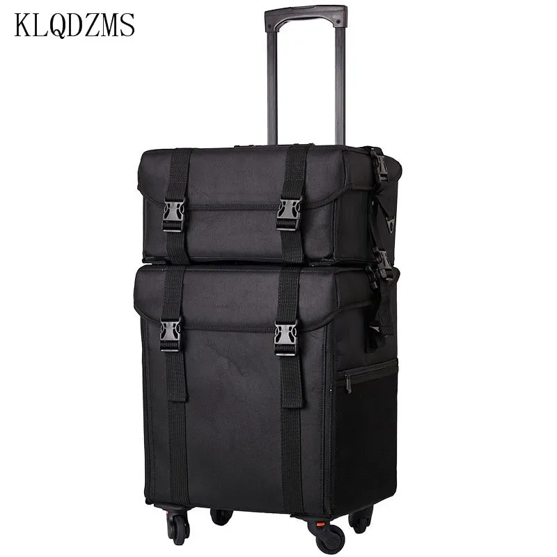 klqdzms – trousse à cosmétiques professionnelle en tissu oxford, boîte à outils de manucure, grande valise à roulettes pour femmes, sac de maquillage de grande capacité