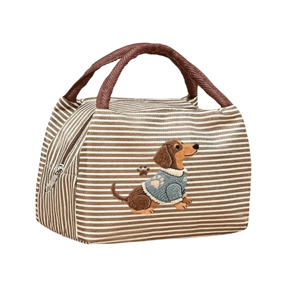 sac isotherme à déjeuner exquis avec broderie de chiot, sac fourre-tout isolé à rayures, sac portable pour aliments, idéal pour l'école