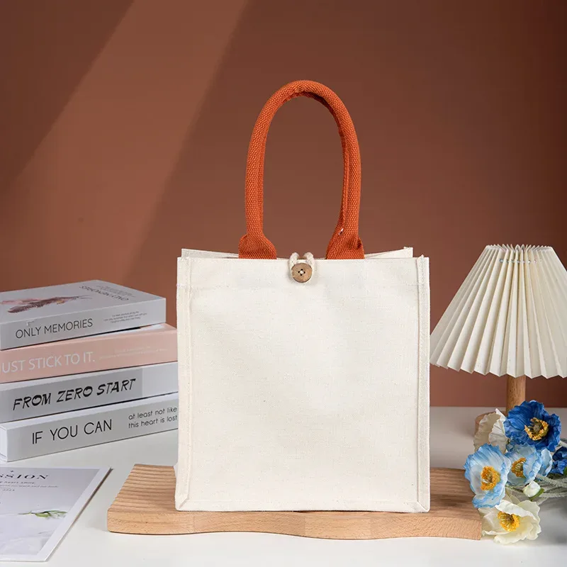 sac fourre-tout en toile vierge personnalisable avec logo, imprimable, en faux toile de jute, couleur unie, grande capacité, pour femmes