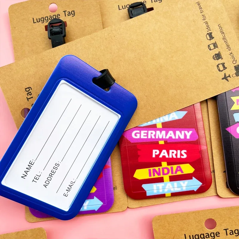 étiquettes de bagage de voyage portables, porte-adresse d'identification de valise, étiquettes d'embarquement de bagages, marque-repère, 5 couleurs