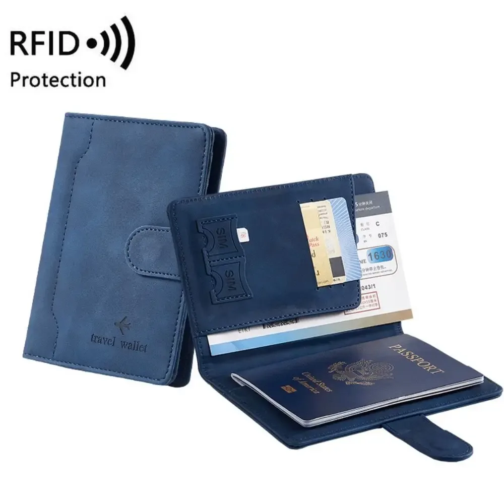 nouveau porte-passeport de couleur unie, blocage rfid, fente pour billet, clip, housse de protection, sac pour cartes de voyage en cuir
