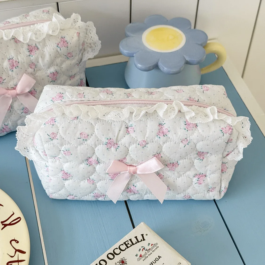gros fleur femmes dentelle petit sac de maquillage organisateur de voyage sac à main cosmétique pochette filles mignon arc carré fermeture éclair portefeuille sacs