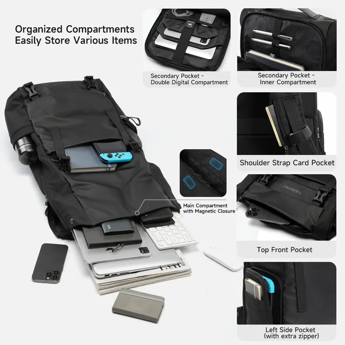 tigernu hommes mode sac à dos pour 14-15.6 pouces ordinateur portable capacité étendue voyage urbain école sac à dos quotidien résistant aux éclaboussures sac