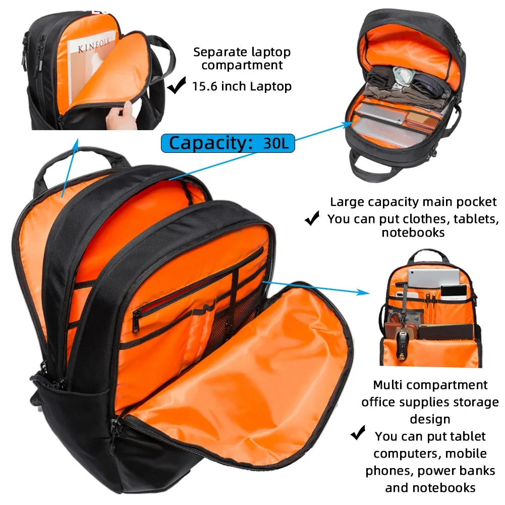 sac à dos pour ordinateur portable imperméable 2026, grande capacité 30l, approuvé par les compagnies aériennes, pour hommes, avec plusieurs compartiments