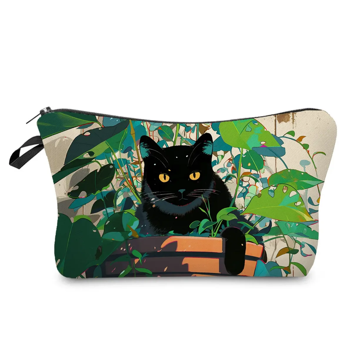 sacs de maquillage college chat noir pour femmes, sacs de rangement portables de voyage, impression d'animaux kawaii décontractés, sacs à cosmétiques double face avec fermeture éclair