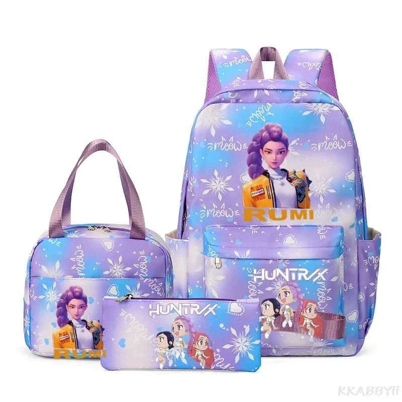 ensemble de 3 sacs à dos kpop demon hunters, sac d'école, sac à déjeuner, trousse à crayons, cadeau de rentrée scolaire pour fille, mochila de loisirs, sacs de voyage pour adolescents