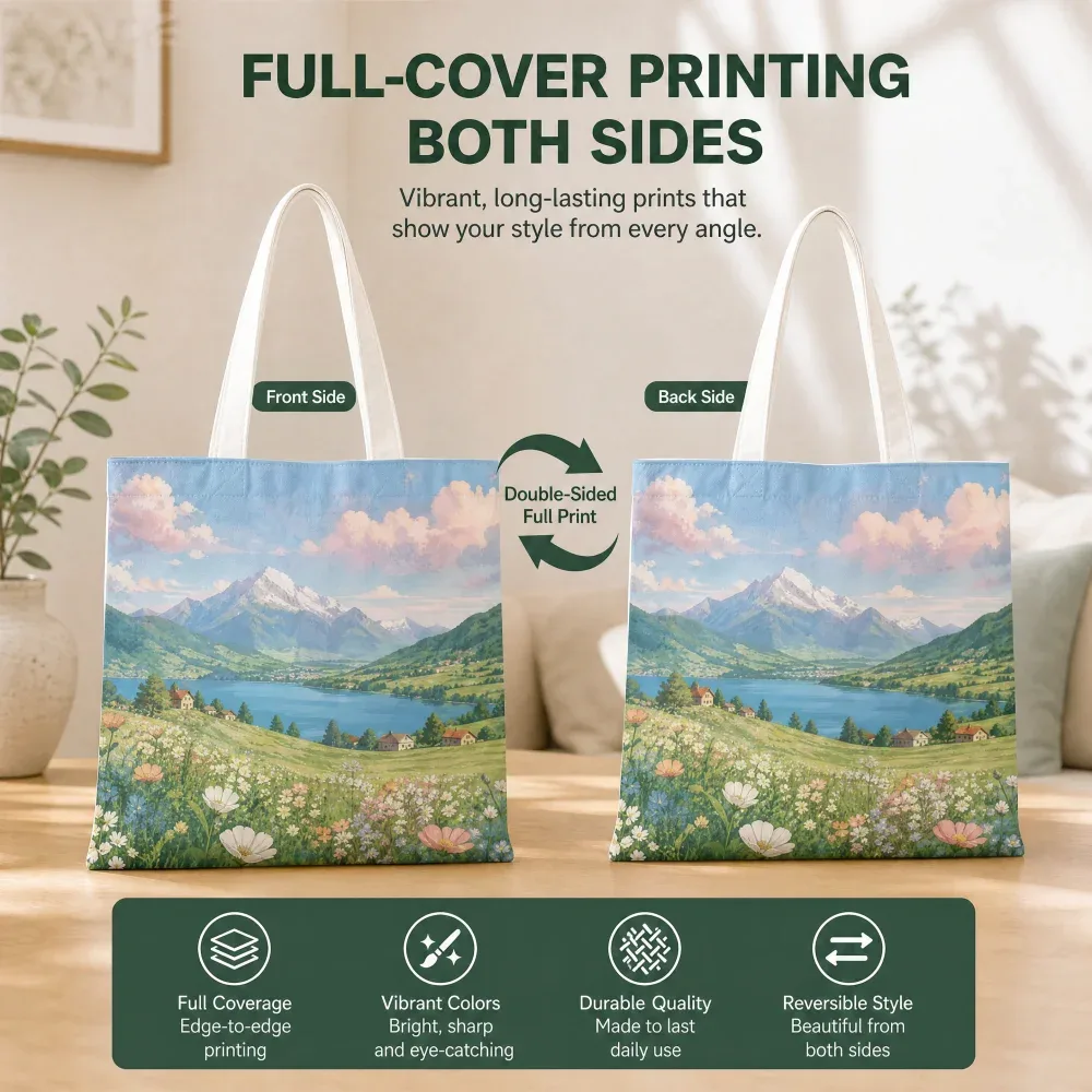 sac fourre-tout en toile de polyester personnalisé avec votre image, imprimé recto-verso, sac de voyage et de shopping tendance pour femme, cadeau d'anniversaire personnalisé