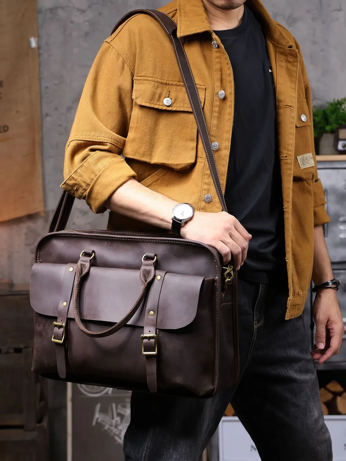 porte-documents vintage en cuir de vache véritable pour homme, grand format, décontracté, de créateur, fait main, sacoche pour ordinateur, sac messager