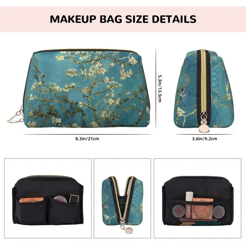 vincent van gogh fleur d'amande grand sac de maquillage de voyage sacs à cosmétiques en cuir sac de rangement pour femmes pochette de toilette étanche