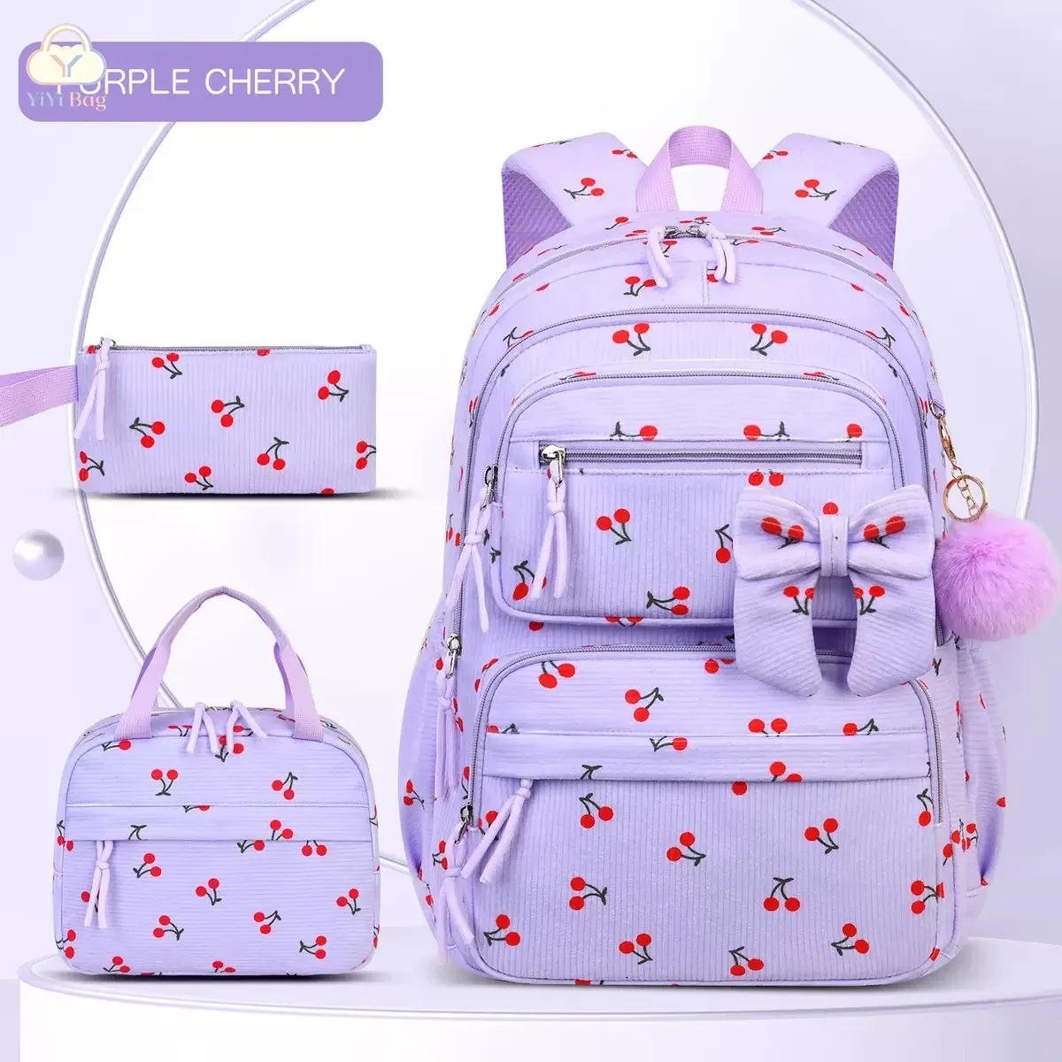 sac à dos d'école à motif cerise daisy, trousse à crayons, sac à main, ensemble de trois pièces, pour garçons, filles, adolescents, tendance, sac à dos de haute qualité