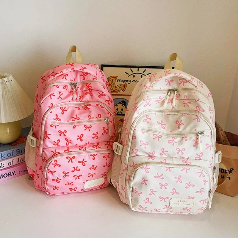 3 pièces/ensemble mode coréenne nœud imprimé femmes mode sac à dos léger simple étudiant sac d'école sangle réglable voyage sac à dos