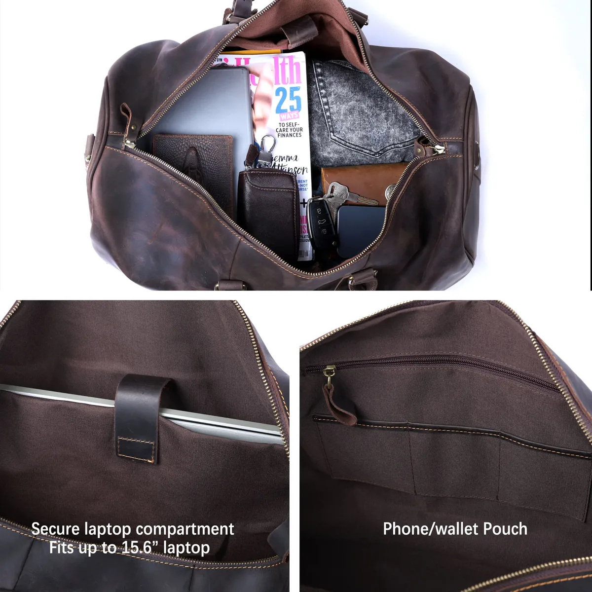 sac de voyage vintage en cuir pleine fleur s.worker, grand sac de week-end pour hommes, sac de sport