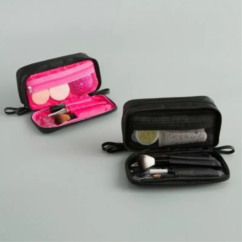 Mini trousse de maquillage noire pour femmes, sac de rangement de voyage en Nylon pour filles, mode quotidienne, petits sacs à cosmétiques à fermeture éclair