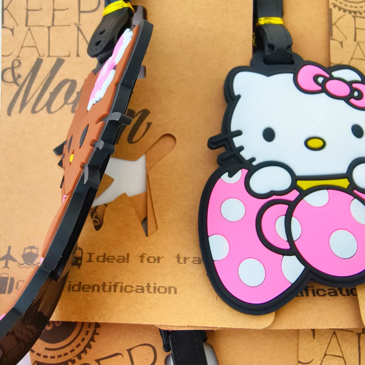 étiquette de bagage chat mignon pour filles, porte-adresse et porte-billets portable pour valise de voyage