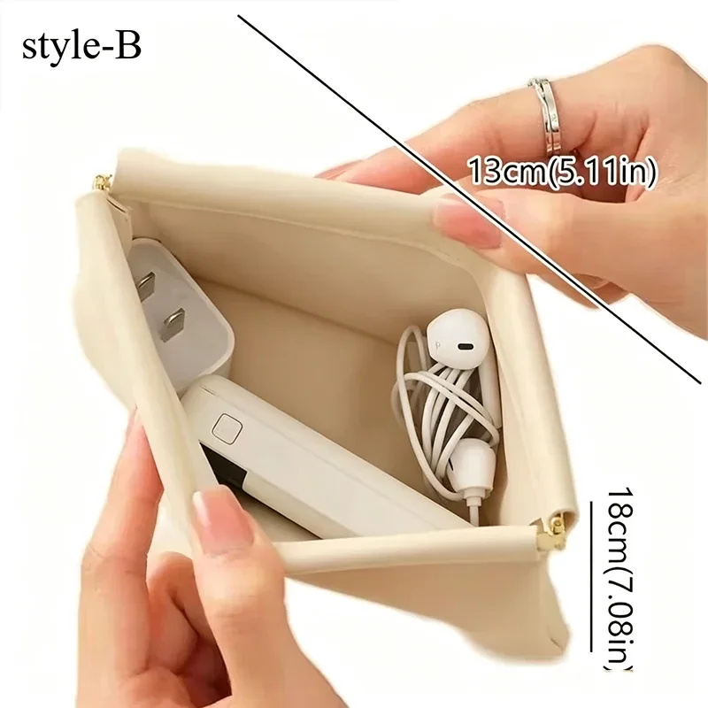 mini sac à fermeture automatique en pu, sac de rangement portable pour écouteurs, câbles de charge, portefeuille zéro, pièces de monnaie et rouges à lèvres