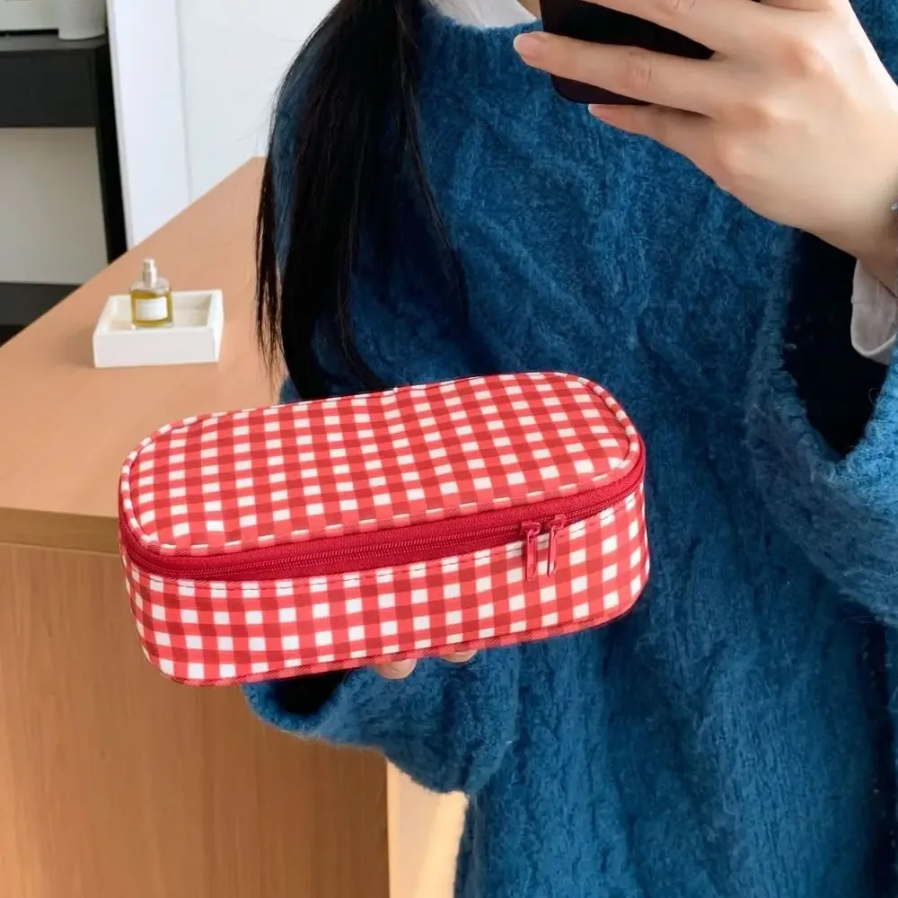 sac de maquillage à grille rouge de haute qualité, sac de toilette portable multi-tailles, pochette cosmétique, sacs et étuis cosmétiques pour femmes