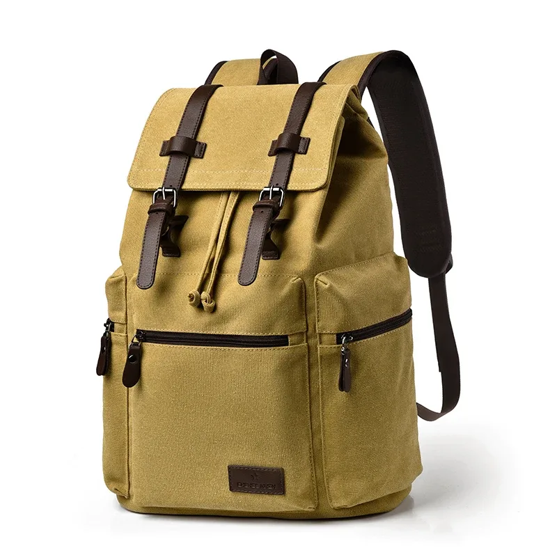 Sac à dos en toile vintage pour hommes, sac de grande capacité avec bretelles en cuir, plusieurs poches pour l'organisation, idéal pour les voyages