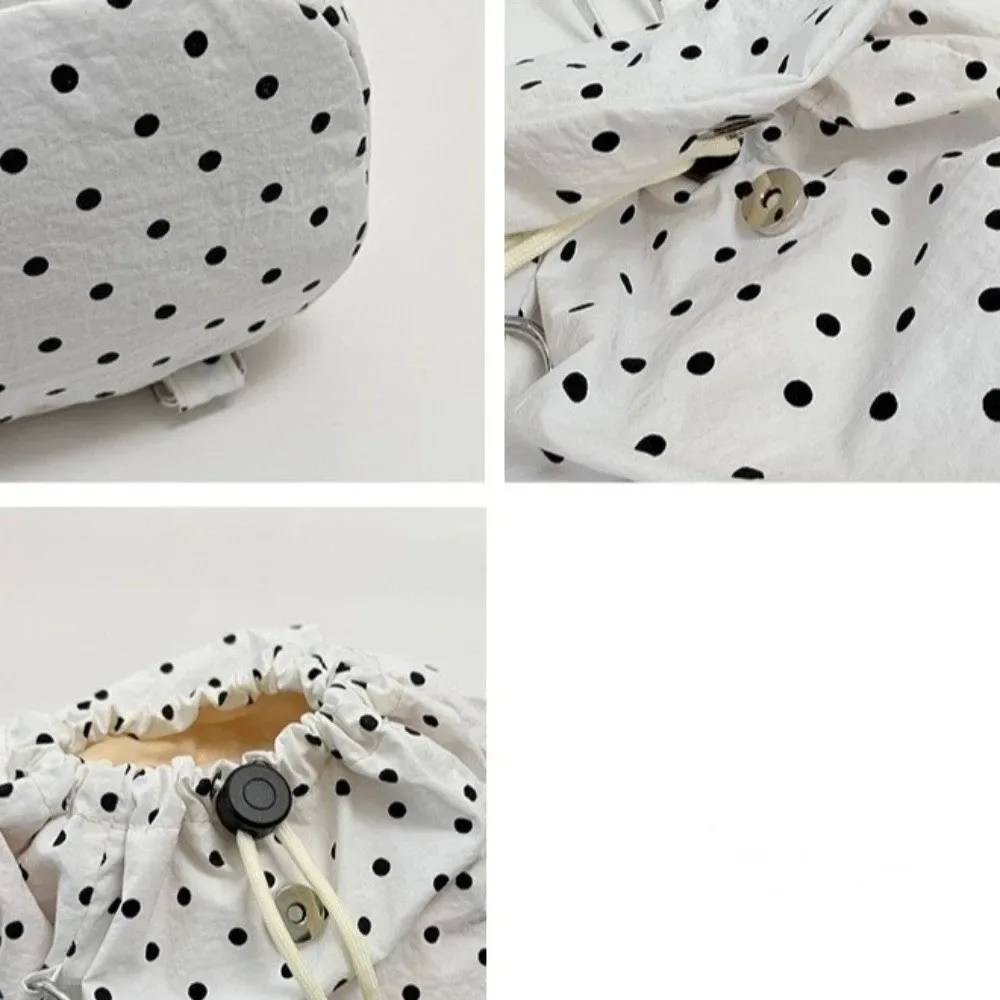 sac à dos à pois à plusieurs poches, avec cordon de serrage, style coréen, polyvalent, sac à dos de jour, en tissu, grande capacité, pour étudiants