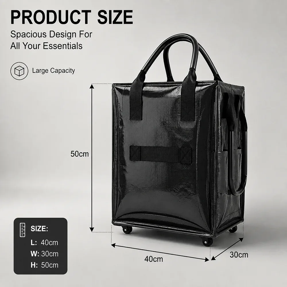 sac de transport à roulettes grande capacité, pliable, réutilisable, sac de courses, organisateur de rangement portable 40x30x50cm