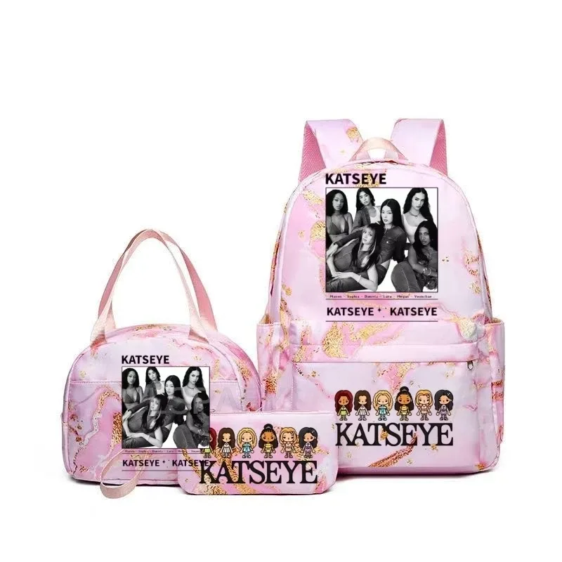 sacs à dos katseye à imprimé amusant avec sacs à lunch, multi-poches, camouflage, pour adolescents, sac à dos de voyage pour ordinateur portable, sac d'école pour femmes, mochila