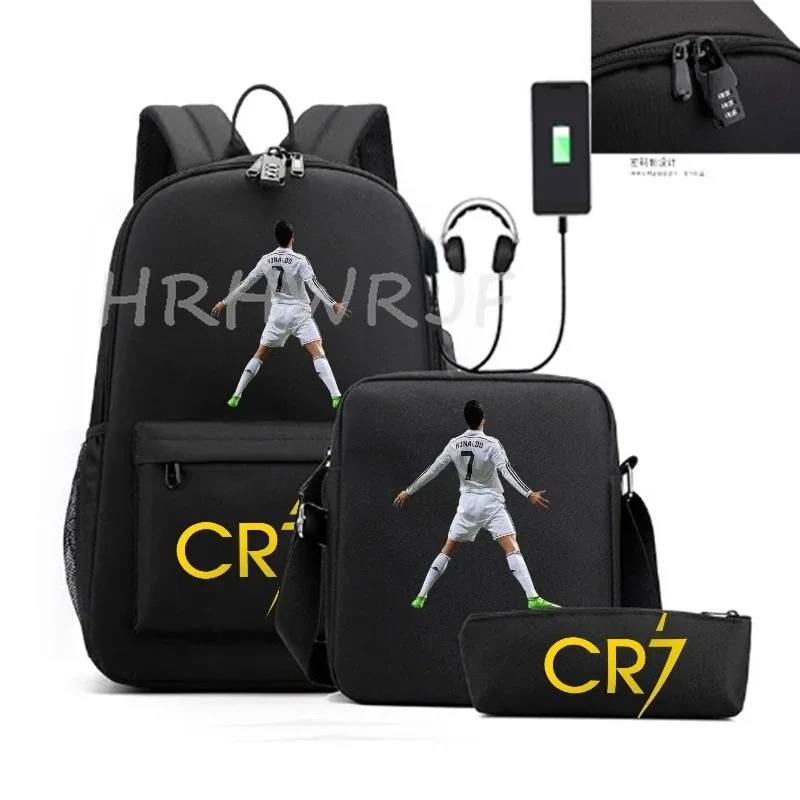 sacs à dos sport décontractés cr7, lot de 3, légers et simples, grande capacité, pour adolescents, ordinateurs portables, école, femmes, hommes, voyage, usb, anti-vol, mochilas