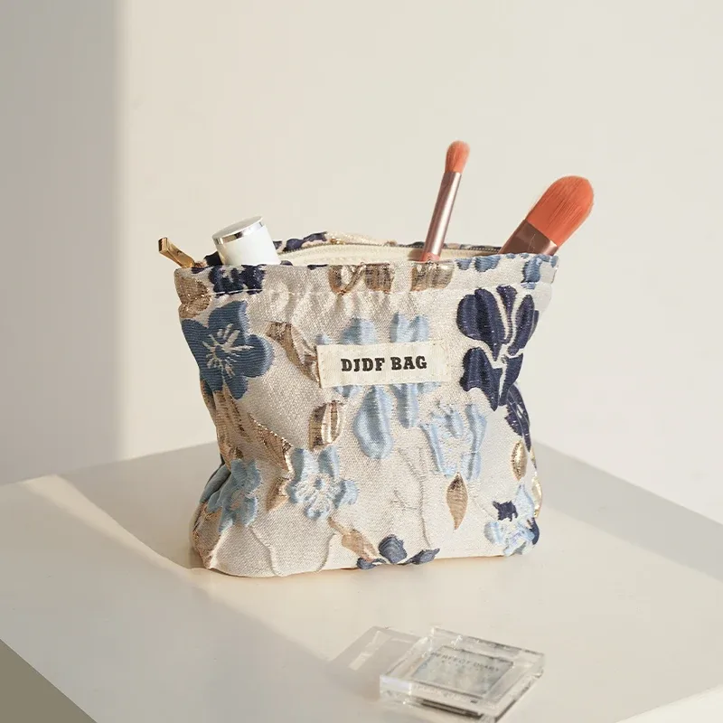 sac à cosmétiques pour femmes, petit sac de rangement vintage à fleurs violettes pour cosmétiques, rouge à lèvres, porte-monnaie portable, porte-carte de banlieue ins