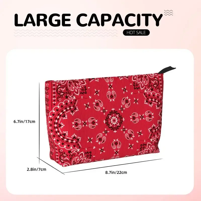 trousse de toilette ethnique personnalisée bohème rouge paisley bandana pour femmes, organisateur de maquillage et de cosmétiques, étui de rangement de beauté pour dames, kit dopp