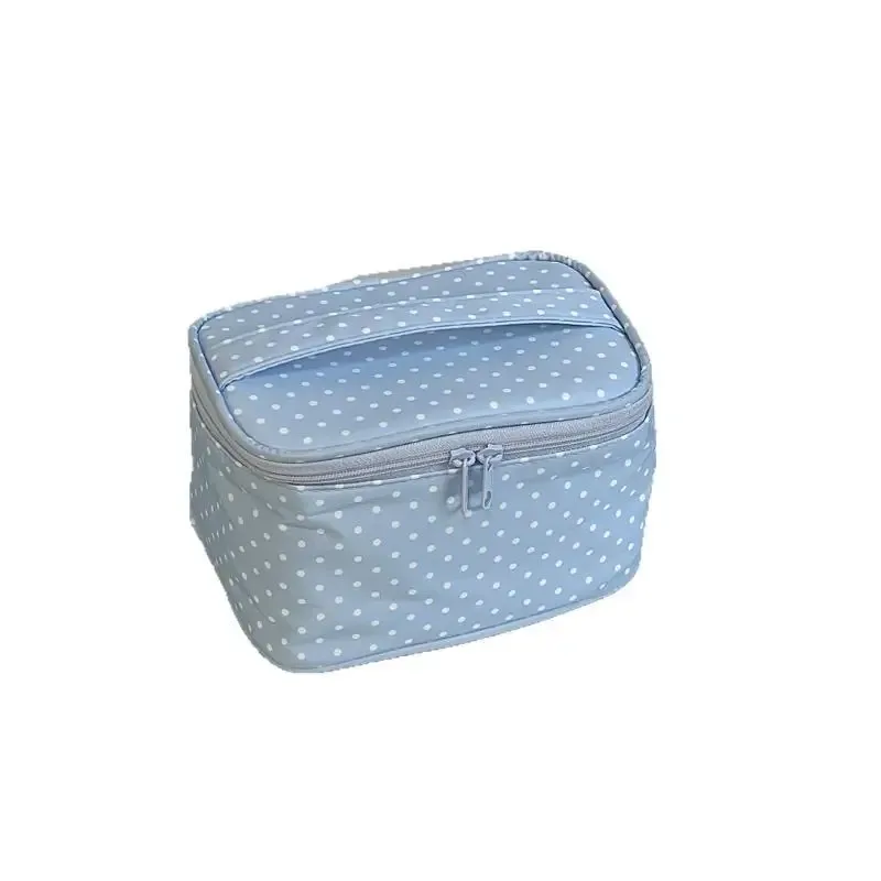 sac de rangement à motifs de points, trousse à crayons portable de grande capacité, trousse à cosmétiques à double fermeture éclair