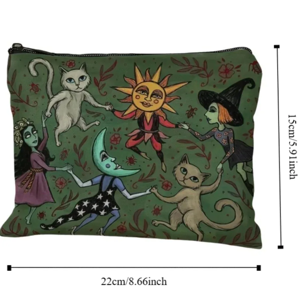crayons cosmétiques verts, trousse de maquillage pour étudiants, 1 pièce, trousse de maquillage de nuit de forêt, conception fantaisiste de chat et de lune sur l'obscurité