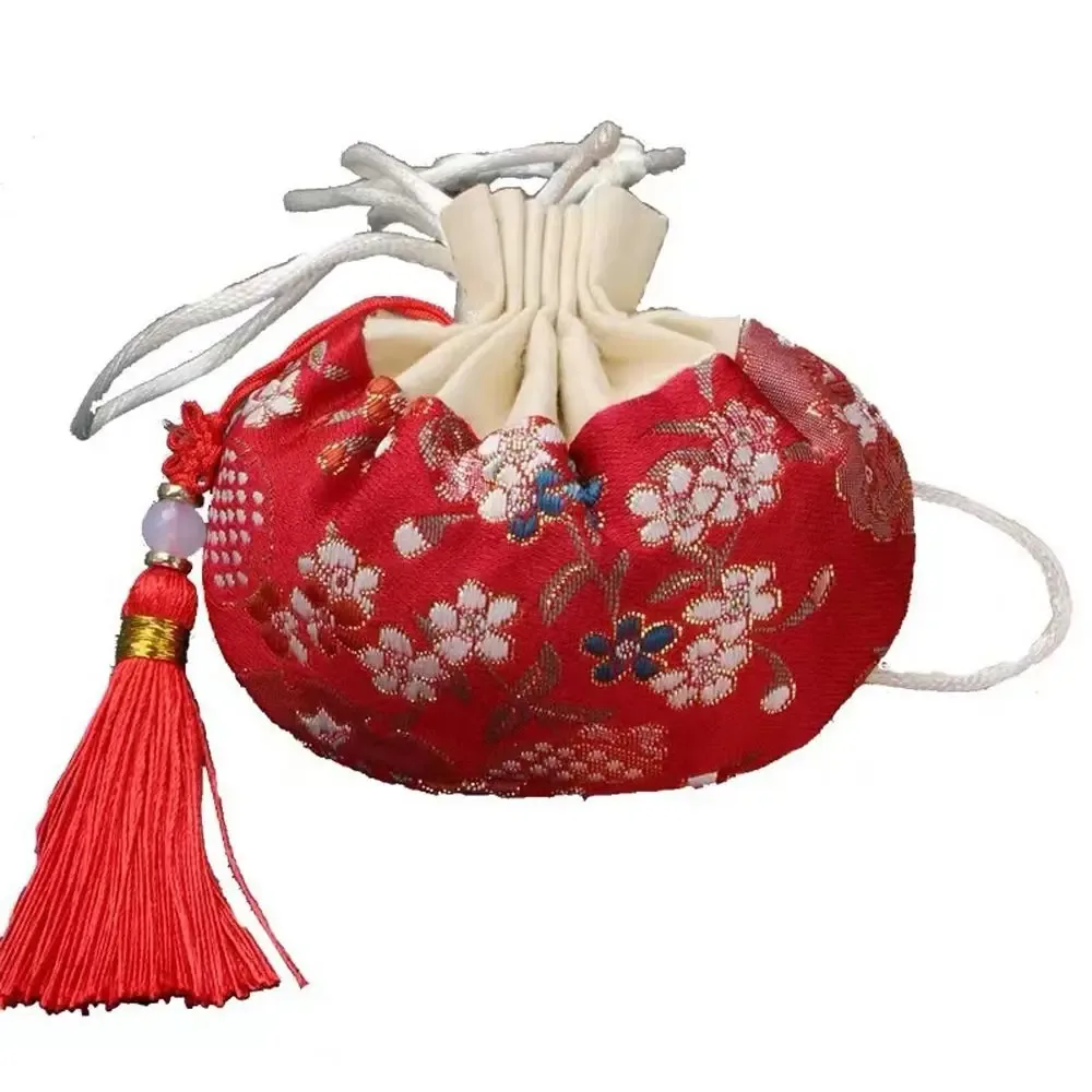 pochette de rangement en tissu brodé à motif floral, style chinois, avec cordon de serrage, vide, pour bijoux et accessoires féminins