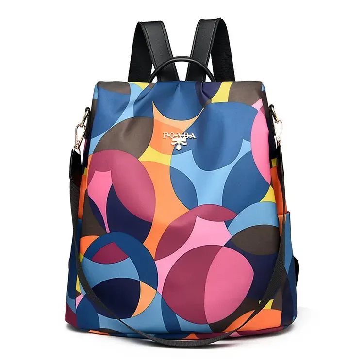 sac à dos en tissu oxford pour femmes, motif circulaire coloré, imperméable, antivol, sacs à dos polyvalents pour voyage/école/usage quotidien