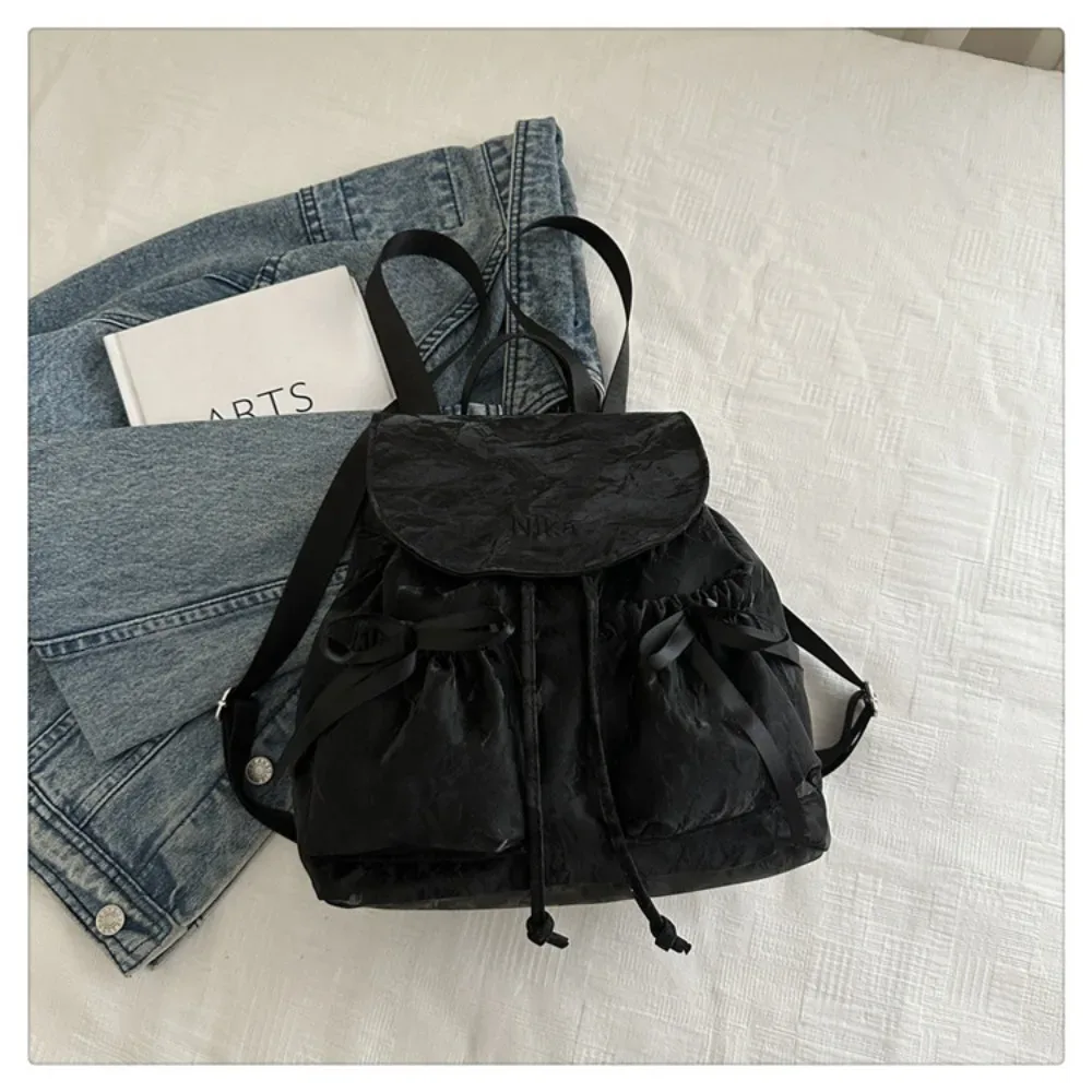 sac à dos à nœud mignon pour femmes, sac à dos avec cordon de serrage de grande capacité pour étudiants, sac de voyage de couleur unie pour l'extérieur