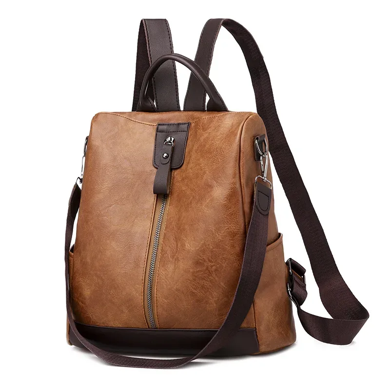 automne reteo femmes fermeture éclair pu sac à dos pu femmes européennes américaines rétro loisirs en plein air voyage sac à dos sac antivol