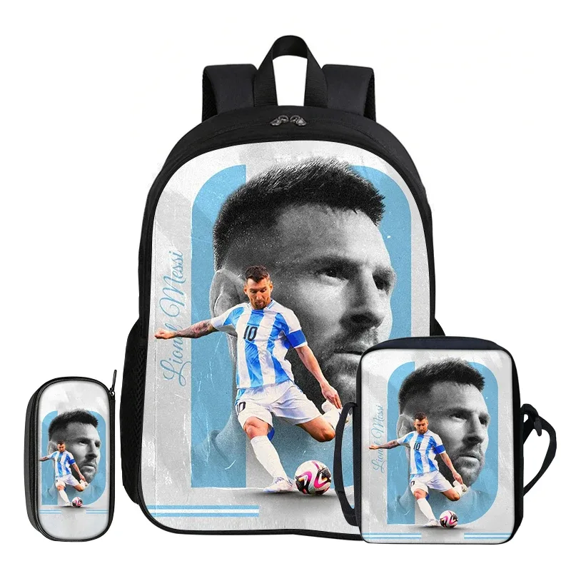 ensemble de 3 sacs à dos m-messi pour enfants, sac à dos d'école, sac à bandoulière de voyage, trousse à crayons, sac à dos de sport, sac à dos de football star, cadeau