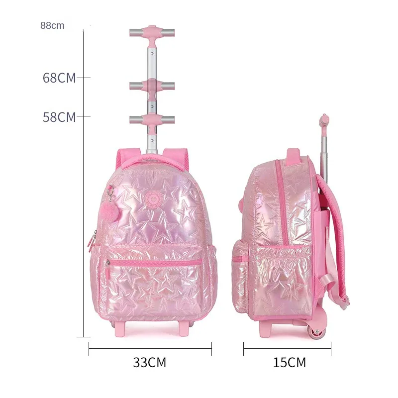 3 pièces/ensemble enfants bagages roulants sac à dos pour adolescents filles chariot de voyage sacs d'école avec roues étudiants sac à dos à roulettes
