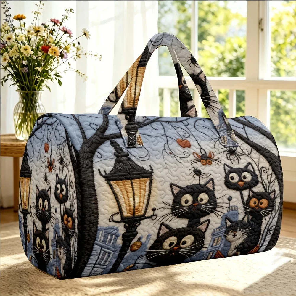 sac à main matelassé 3d mignon en forme de chat - sac de voyage unique à imprimé chat d'halloween - cadeau idéal pour les amoureux des chats à emporter partout