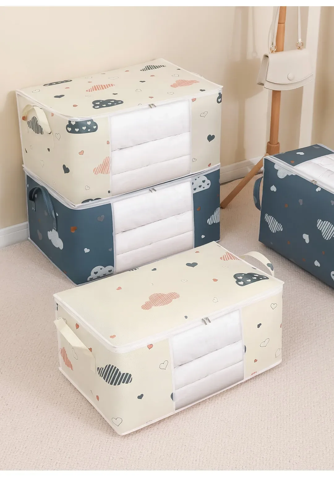 sac de rangement pliable grande capacité homefish avec poignée renforcée et fermeture éclair robuste pour couvertures et literie - sac organisateur