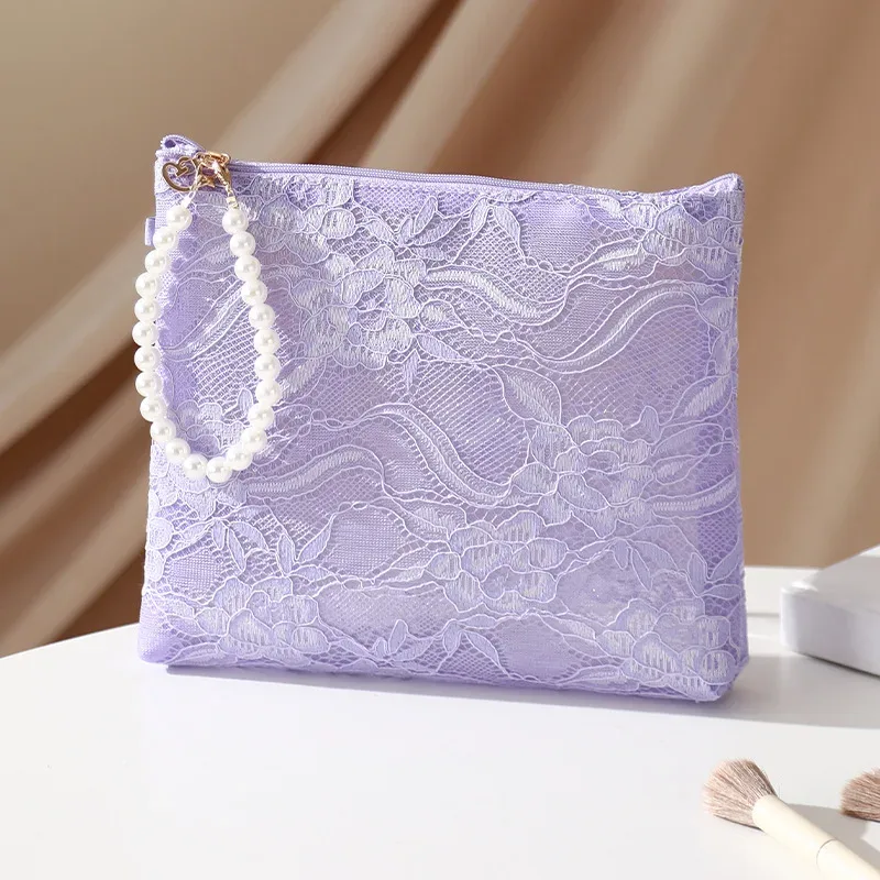 sac à cosmétiques en dentelle douce, pochette de toilette de voyage, étui de rangement, trousse de toilette pour accessoires de maquillage, clés de téléphone, porte-monnaie