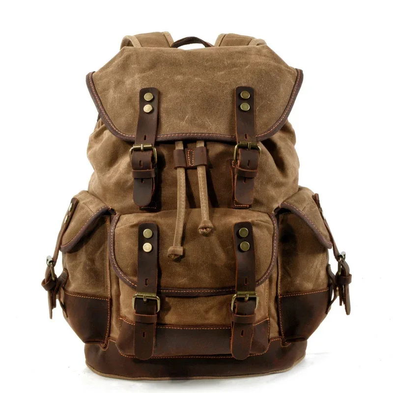 sac à bandoulière rétro décontracté pour étudiants, sac d'école de grande capacité, sac à dos de voyage en toile cousue en cuir, sac à dos de randonnée