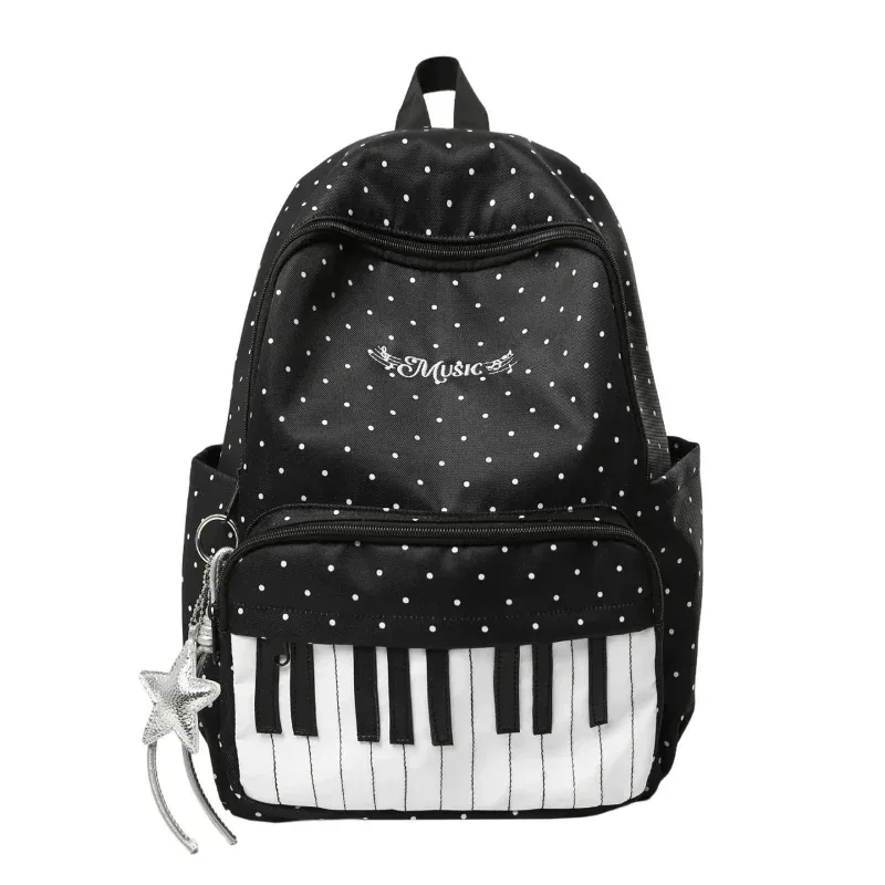 sac à dos à touches de piano à pois, sac à dos de style japonais à blocs de couleur, sac à dos en forme de piano de style scolaire, grand sac de voyage pour femmes