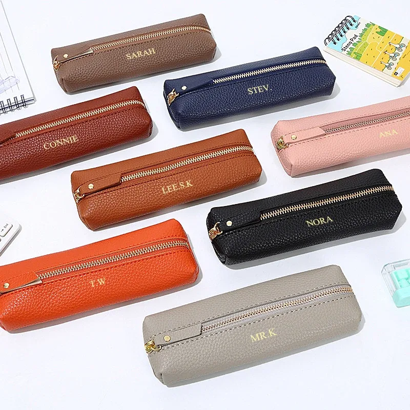 pochette à stylos personnalisée en cuir pu tendance, vente en gros, trousse à crayons zippée pour étudiants, sac de rangement professionnel diy, cadeau de papeterie en dropshipping