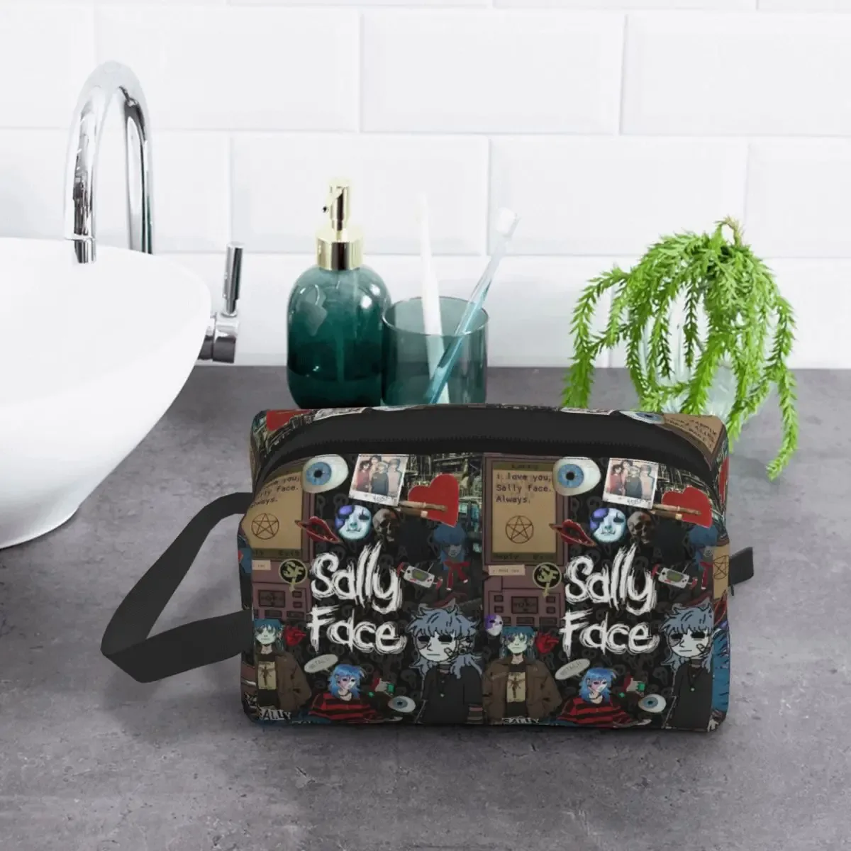 trousse de maquillage sally face game anime sf, organiseur de cosmétiques, trousse de toilette, trousse de beauté pour femme, trousse de voyage, trousse à crayons